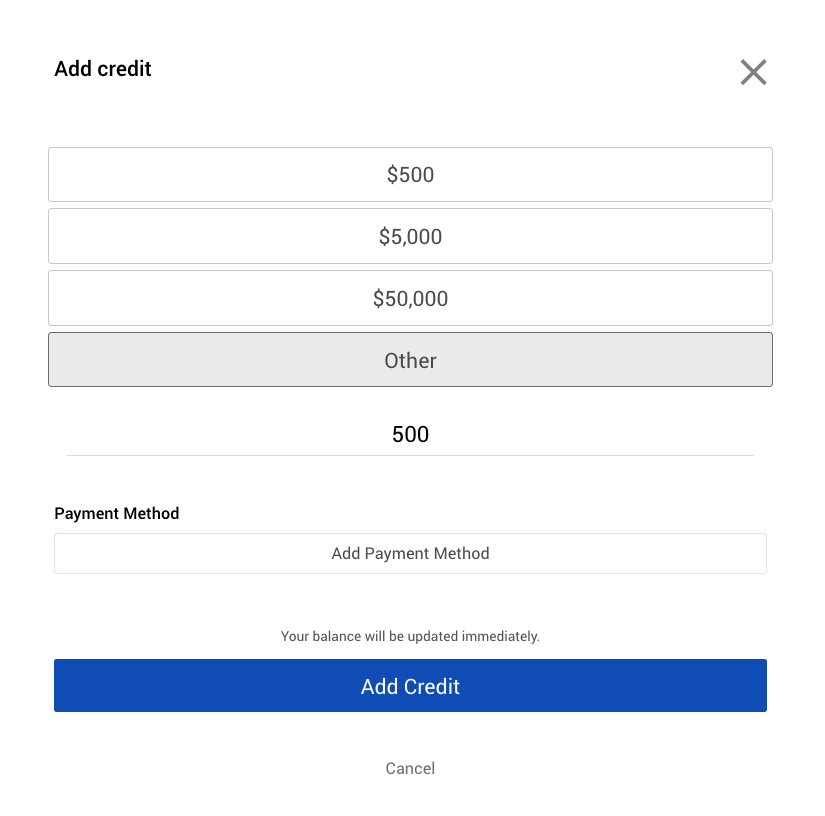Increase Balance Screen